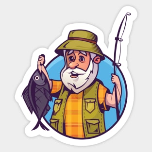 Fisherman with catch Sticker